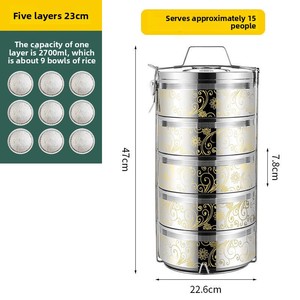 Boîte à lunch indienne en acier inoxydable à grande capacité à 4/5 niveaux, imprimée en couleur, résistante à la chaleur et au micro-ondes, récipient alimentaire à emporter, rangement - Product Image 6