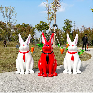 Fiberglass Cartoon <b>Rabbit</b> Sculpture Outdoor <b>Garden</b> Decor Modern Animal Shape Glossy Finish Freestanding Landscape <b>Ornament</b> - Product Image 1