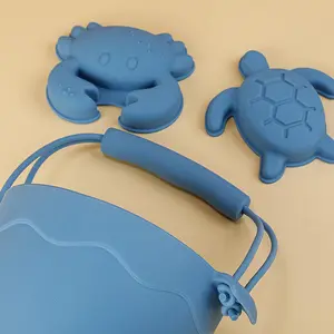 Hot Selling Blue Children Summer Outdoor BPA Free Food Grade Silicone Bucket Play Water Baby Beach Sand Toys Set For Kids