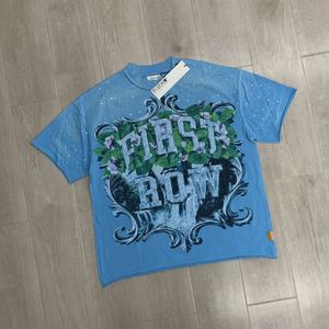 T-shirt da uomo a maniche corte in cotone 100% con lavaggio acido effetto retrò, taglie forti, colore azzurro chiaro, di design - Collezione Hot Sale - Product Image 2