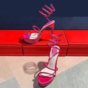 Sandales à talons hauts et fins pour femmes, style plateforme, avec strass scintillants, ornées de cristaux, bout ouvert et talon aiguille - Product Image 5