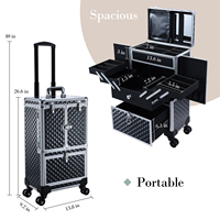 Valise à roulettes professionnelle pour maquilleur, valise à cosmétiques multifonctionnelle, grande valise de rangement à roulettes