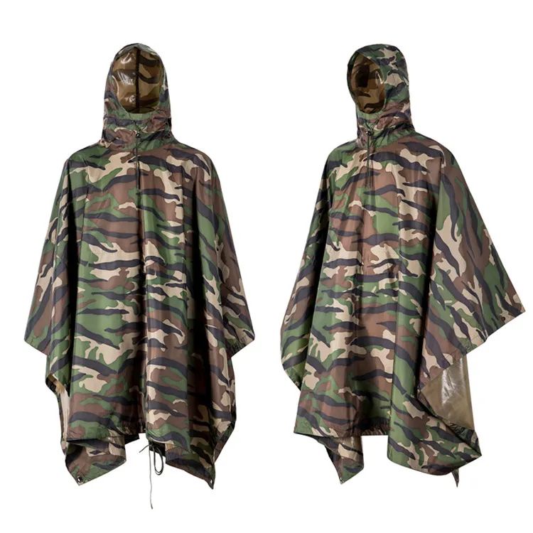 Wholesale Custom Raincoat 190T Nylon Camouflage Waterproof Raincoat For Outdoor Hiking Men