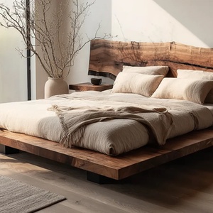 King <strong>Bed</strong> <strong>Frames</strong> <strong>Rustic</strong> Japandi-Style Solid <strong>Wood</strong> <strong>Bed</strong> Double <strong>Bed</strong> in Natural <strong>Wood</strong> Color Modern Customizable Hotel Apartment - Product Image 3