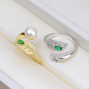 Bague ajustable en argent S925 avec des plumes féminines et 8 à 10 feuilles incrustées de plaqué or, accessoire de bricolage - Product Image 3