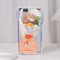 Mini ours en peluche, bouquet de fleurs au crochet, boîte cadeau, fleurs artificielles douces faites à la main, 25 cm, cadeau d'anniversaire, Saint-Valentin, remise de diplôme