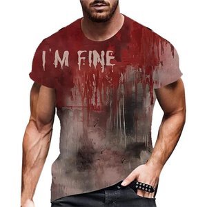 T-shirt a maniche corte in maglia stampata con motivo I'M FINE da uomo, con grafica sanguinaria in stile festival di Halloween, 100% poliestere - Product Image 3