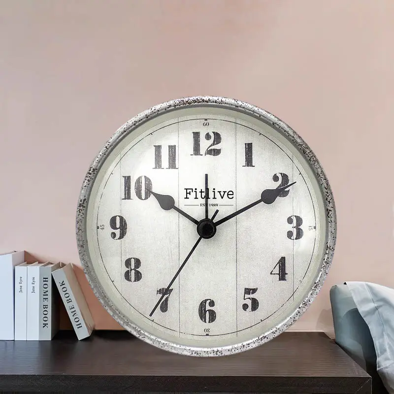 현대 디자인 알람 시계 도매 4 인치 석영 바늘 디스플레이 원형 테이블 시계 장식 수조 시계