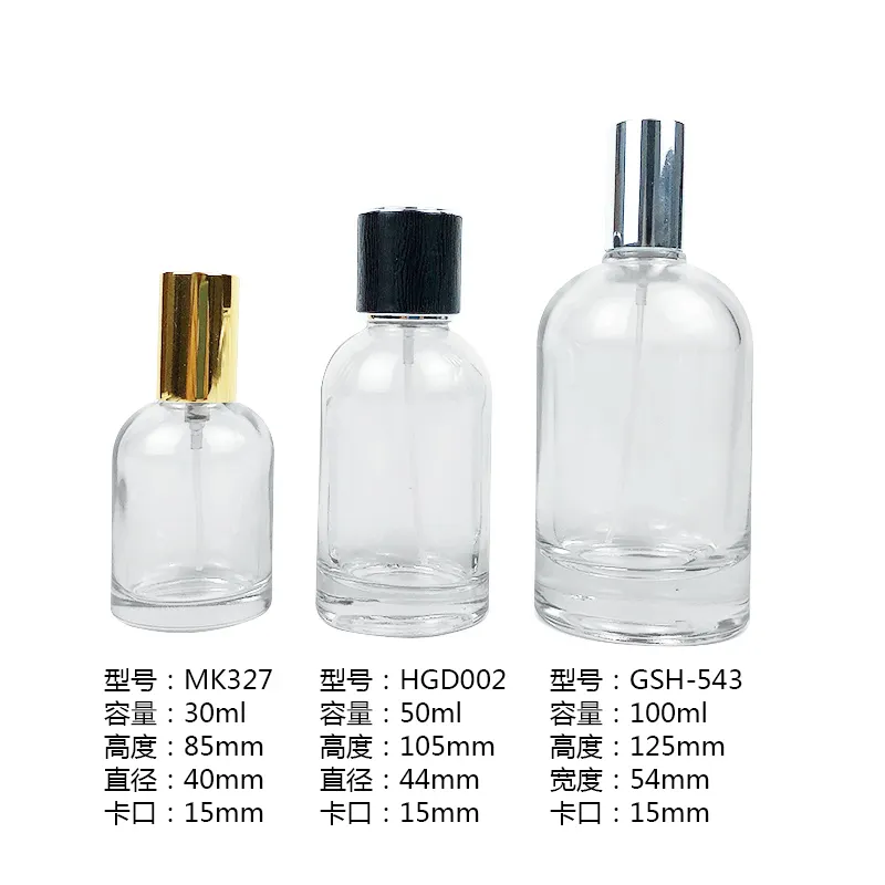 Bouteilles en verre pour parfum, pompe de pulvérisation, bonne qualité, capacité de 30ml 50ml 100ml