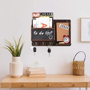 JUNJI Décor <span class=keywords><strong>en</strong></span> <span class=keywords><strong>bois</strong></span> Porte-courrier mural Organisateur de magazines Boîte aux <span class=keywords><strong>lettres</strong></span> marron rustique pour couloir Entrée Salle à manger - Product Image 3
