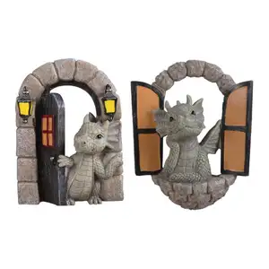 Hars Draak Sculptuur Raam Front Dragon Standbeeld Fee Tuin Decoratie Muur Opknoping Voor Buiten