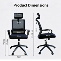 Chaise de bureau pivotante à dossier haut en maille avec appui-tête, hauteur réglable, chaise d'ordinateur avec base en nylon et roulettes pour le bureau - Vente en gros