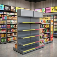 Gondole de supermarché moderne, de haute qualité, personnalisée, double face, en métal gris foncé, pour usage commercial léger, à montage rapide