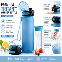 Bouteille infuseur en plastique Tritan 32oz sans BPA, transparente comme du cristal, pour infusion de fruits, camping, écologique, avec couvercle à ouverture rapide, logo personnalisé, OEM