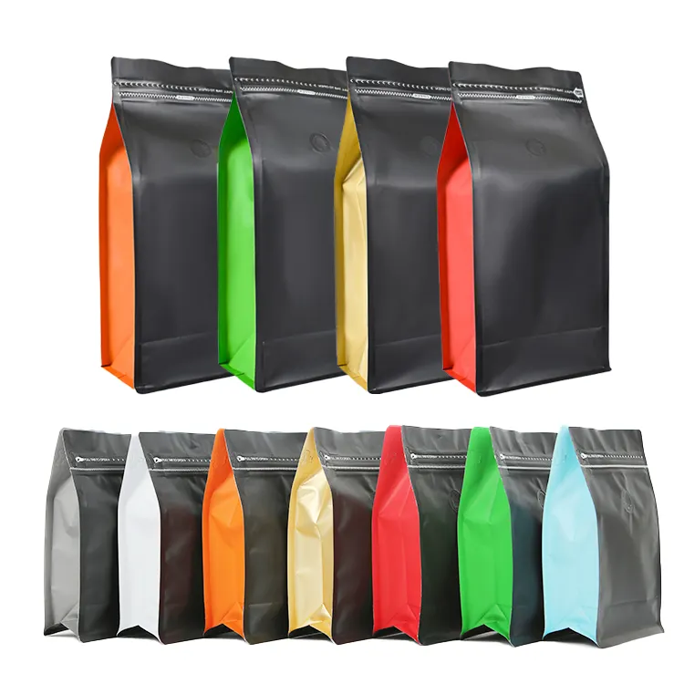 In Stock Ready to Ship Colorful Easy Tear Zip Lock Aluminum Foil Laminated Coffee Flat Bottom Plastic Packaging Bags