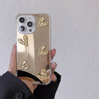 Coque de téléphone 3D Silver Love Heart pour iPhone 15 11 12 13 14 Pro Max X XR XS Max 7 8 Plus Tpu Soft Silicone Cover Girl Simple Shell