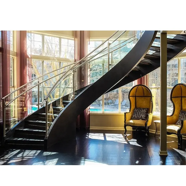 Indoor glass stair curved staircase designs spiral stairs modern curved glass staircase railings for house stairs
