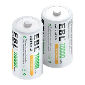 圆柱形R20 EBL 1.2v可充电电池D尺寸可充电10000毫安电池镍氢电池组