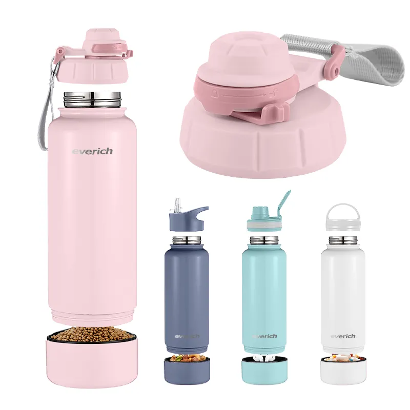 Double Wall Insulated Vacuum Bottle With Pill Organizer Snack Storage For Protein Powder 32oz Thermo With Flip Cap Loop Top