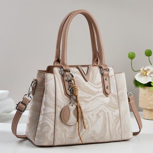 V-Shaped Women's Shoulder <b>Bag</b> Off-White Marble Pattern Zipper Closure Everyday Crossbody <b>Bag</b> Minimalist Style - Product Image 1