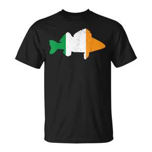 Camiseta de pesca con diseño de la bandera irlandesa, color negro, unisex, cuello redondo, manga corta, diseño promocional para adultos - Product Image 1