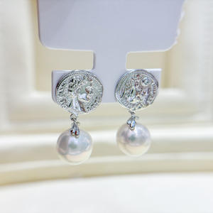 S925 <b>Silver</b> DIY <b>Pearl</b> Accessories Empty Tray with 9-13mm Round Beads Fashionable <b>Earrings</b> 22235 - Product Image 4