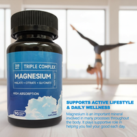 Capsules de complexe triple de magnésium 300 mg OEM, comprimés de glycinate et citrate de magnésium pour le sommeil et la relaxation, 90 unités
