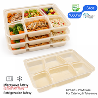 Conteneur alimentaire jetable en PP à 6 compartiments, compostable, pour plats à emporter, boîte à lunch compartimentée, conteneur alimentaire à emporter
