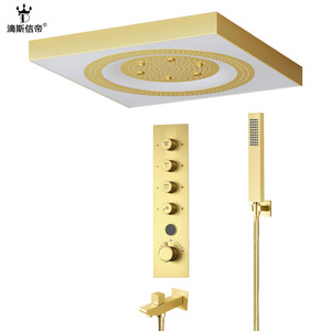 Juego de ducha termostático Dipsidai, totalmente de cobre, con cabezal de lluvia cuadrado en oro cepillado, pantalla digital e iluminación LED para uso doméstico - Product Image 5