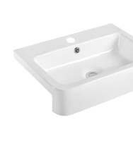 Lavabo en céramique semi-encastré à un bassin, lavabo monté sur le comptoir pour salle de bain et toilettes