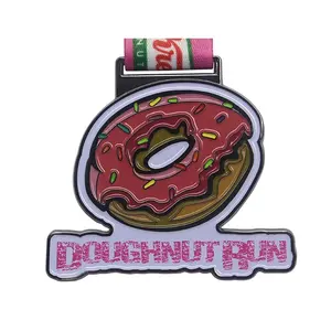 व्यक्तिगत धातु की काली निकल प्लेटिंग पदक कस्टम ने गुलाबी तामचीनी मिट्टी के डोनट को 1 पुरस्कार पदक से सम्मानित किया