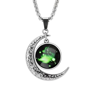 Collares de Plata con Colgante de Luna y Cristal Luminoso para Niñas, Colgante del Horóscopo de los 12 Signos del Zodíaco - Product Image 1