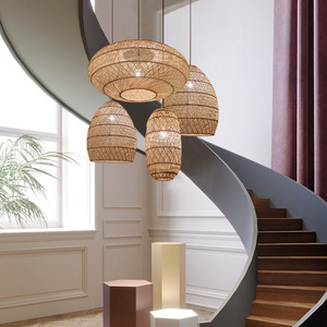 Bamboo And Rattan Woven Pendant <b>Lights</b> Round Led <b>Light</b> Source For Living Room And <b>Dining</b> Room Hotels And Guesthouses - Product Image 4
