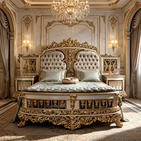 Lit capitonné en bois doré royal luxueux, style classique turc sculpté, personnalisable, ensemble de meubles de chambre à coucher