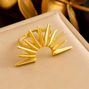 European American Fashion Gold Plated Stainless Steel Half Circle <b>Sunflower</b> <b>Ring</b> Unisex Party Jewelry - Product Image 1