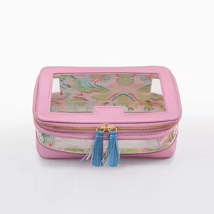 Sac à main fourre-tout décontracté transparent avec fermeture éclair, motif floral et pompon, idéal pour le voyage et les cosmétiques - Product Image 6