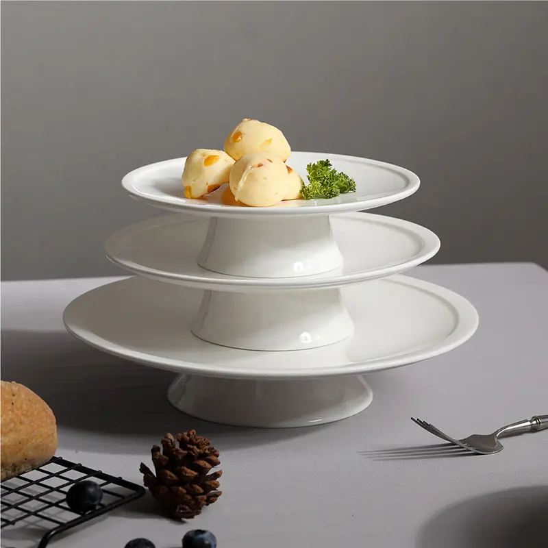 8/10Inch Nordic Keramische Taartstand Groothandel Dessertplaat Display Decoratieve Witte Luxe Keramische Bruidstaartstand