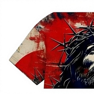 T-shirt à manches courtes col rond en jersey brodé avec imprimé Couronne d'épines de Jésus, coupe décontractée pour homme - Product Image 5