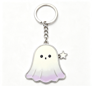 <b>Cute</b> Ghost Metal Key Chain Enamel Alloy <b>Keyring</b> Silver Tone Halloween Bag Charm - Product Image 4
