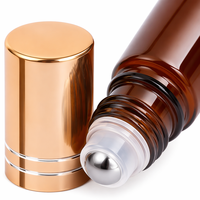 Vente en gros de flacons à bille en verre ambré de 10 ml avec bouchon doré, anti-fuite, bille en acier inoxydable, flacon à bille pour huile essentielle et parfum