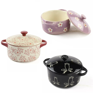 Mini olla multifunción de porcelana para Fideos, juego de utensilios de cocina de cerámica, tazón para hornear microondas con mango - Product Image 1