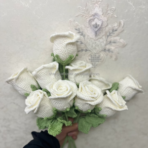 Décoration Artificielle de Fleurs en Crochet, Bouquet de Roses avec Tige, Bouquet de Fleurs Coloré pour Décoration Intérieure Unique, Produit Fini Y - Product Image 2