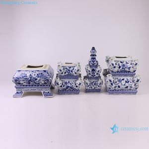 RZSI45 – <span class=keywords><strong>Vase</strong></span> de Pagodas antiques en porcelaine, tulipes bleu et blanc du milieu du siècle, 80cm - Product Image 5