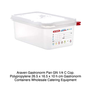 Polypropylene GN 1/4 Food Pan 26.5 × 16.5 × 10 h cm, with Lid, -40/+95 °C Araven - Product Image 2