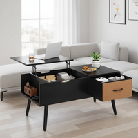 Table basse moderne sur mesure avec plateau relevable et pliable, table centrale en bois pour salon, grande étagère de rangement, tiroir, compartiment caché
