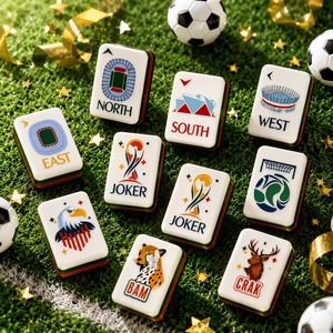 Mahjong américain professionnel de 160 pièces à 4 couches, motifs Trophée de football mondial, Stade, Renne, Léopard, pour le plaisir des fêtes à la maison - Product Image 6