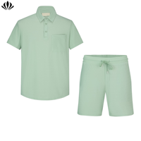 Ensemble de golf 2 pièces pour homme : Polo à manches courtes avec poche poitrine et short décontracté à taille élastique avec cordon de serrage
