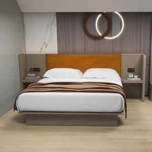 Economical Modern Integrated Wooden <b>Platform</b> <b>Bed</b> Built-In Nightstands Durable Eco-Friendly Commercial Hotel Bedroom Furniture - Product Image 6