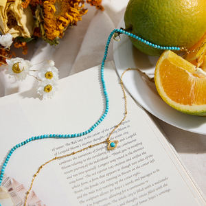 J & D Vintage turquesa collar de cuentas 18K chapado en oro de acero inoxidable clásico de doble capa turquesa cuenta mal de ojo collar - Product Image 3