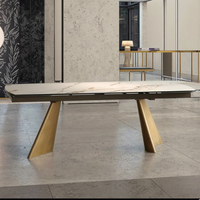 Mobilier de salle à manger personnalisé, moderne et léger de luxe avec pieds en métal Table de table en céramique, verre trempé, pliable et réglable